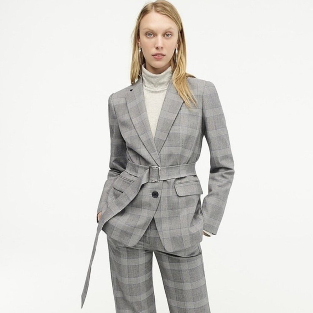 NWT J.Crew Belted Blazer Jacket Grey Glen Plaid Size 6